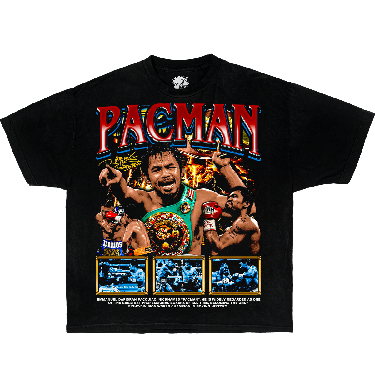 Pacman Manny Pacquiao Boxing Boxy Shirt Vintage Bootleg Tee Y2K Oversized Graphic