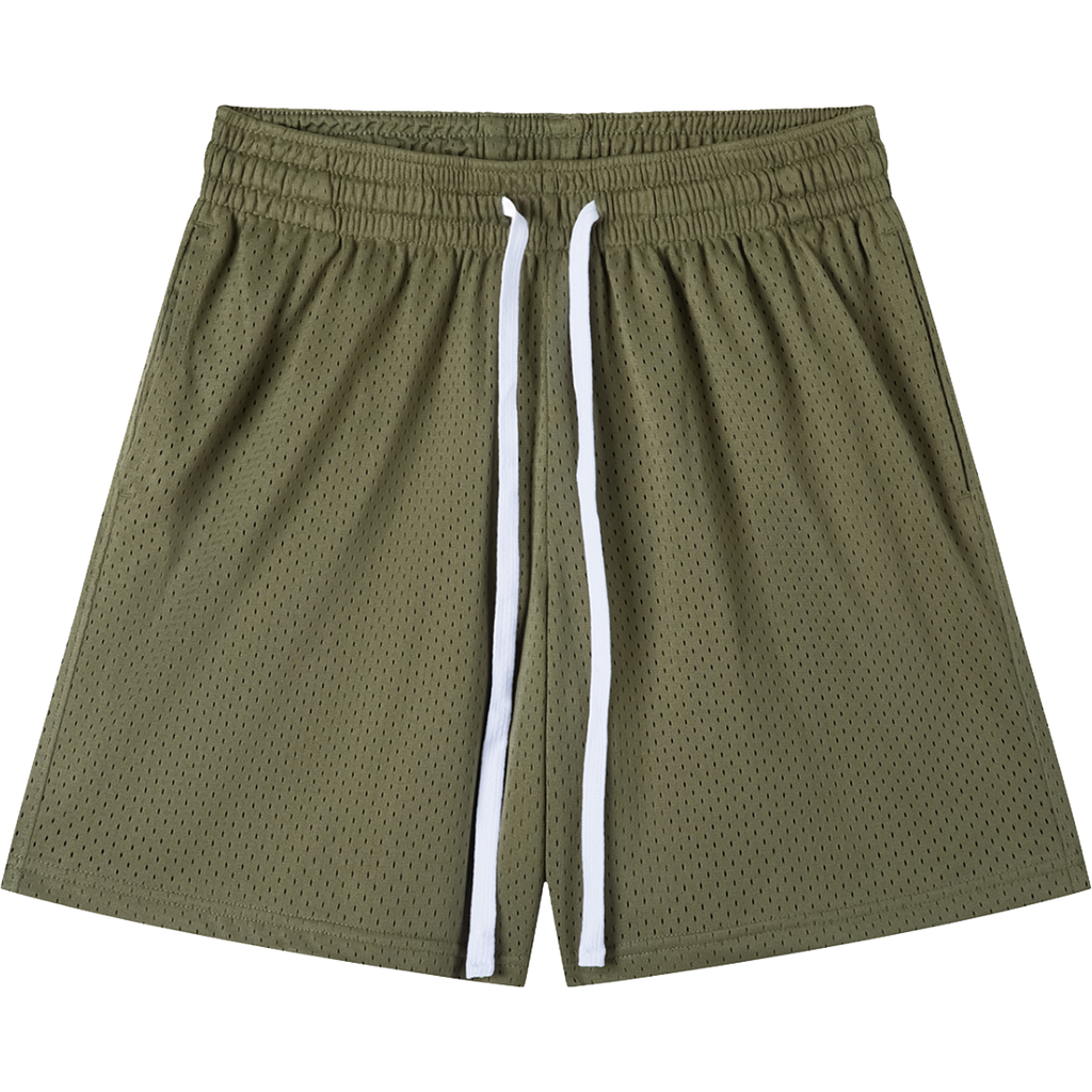 Mesh Drawstring Olive Green Shorts – Unisex Streetwear