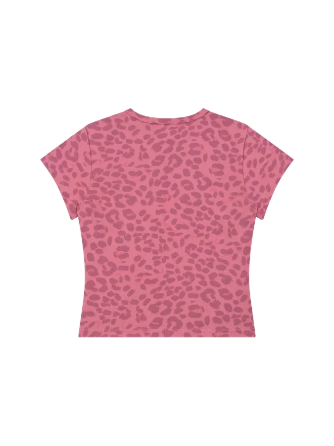 Women's Leopard Print Crop Top Y2K Shirt – Rose Pink | Cropped Slim Fit Tee