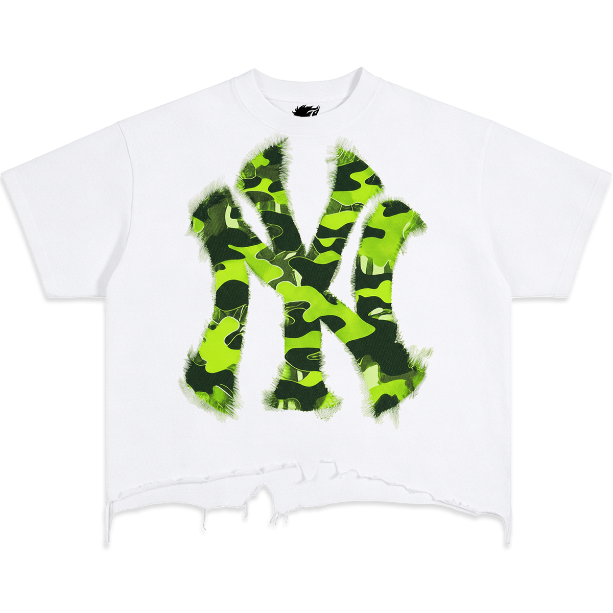 Destroyed NYC Inked Lime Green Camouflage Shirt Vintage Oversized Boxy T-shirt Graphic Y2K