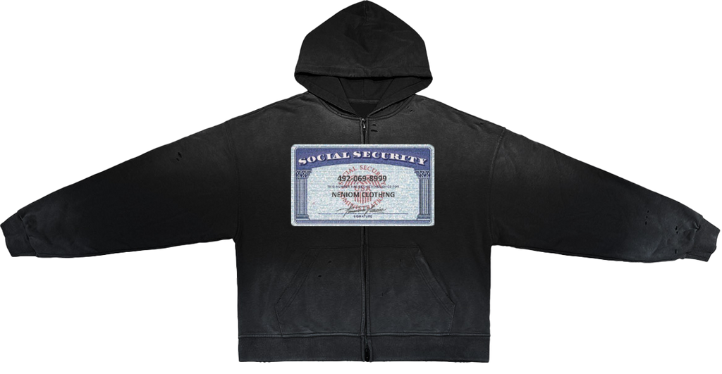 Social Security Destroyed Zip-Up Streetwear Hoodie Unisex  Oversized Graphic Opium Y2K