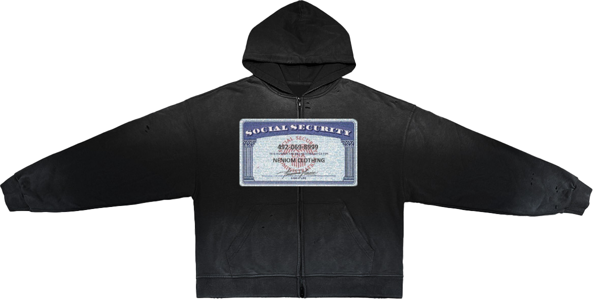 Social Security Destroyed Zip-Up Streetwear Hoodie Unisex  Oversized Graphic Opium Y2K