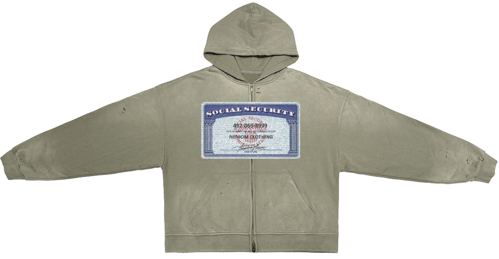Social Security Destroyed Zip-Up Streetwear Hoodie Unisex  Oversized Graphic Opium Y2K