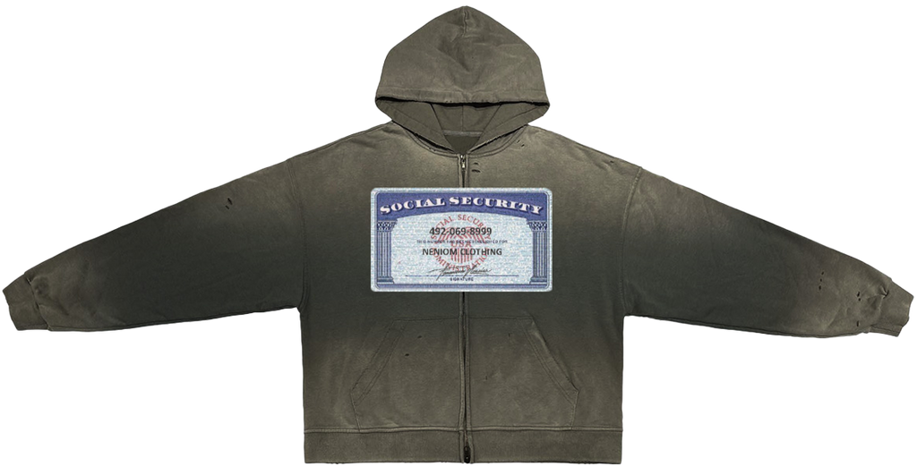 Social Security Destroyed Zip-Up Streetwear Hoodie Unisex  Oversized Graphic Opium Y2K
