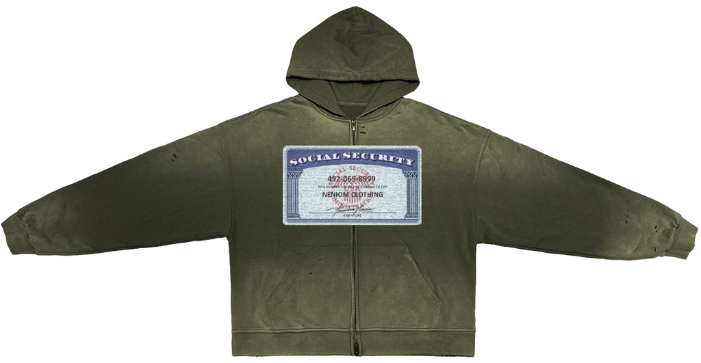 Social Security Destroyed Zip-Up Streetwear Hoodie Unisex  Oversized Graphic Opium Y2K