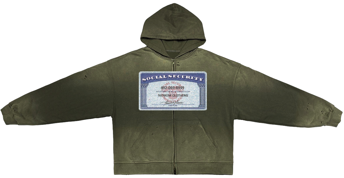 Social Security Destroyed Zip-Up Streetwear Hoodie Unisex  Oversized Graphic Opium Y2K