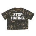 "STOP HATING" Camouflage Cropped Oversized Shirt Streetwear Boxy Unisex Top